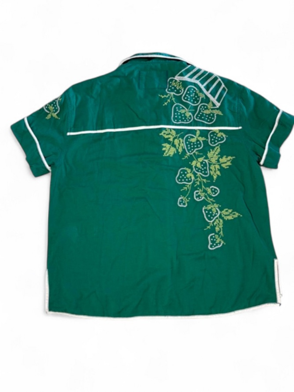 FreePeople WeThe Free Strawberry Shirt Green Combo Embroidered Linen Button Down - Picture 5 of 6